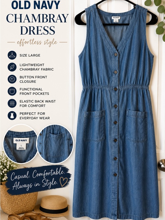 Old Navy Dresses & Skirts - Old Navy Blue Chambray Button-Front Midi Dress